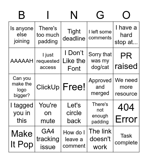 Agency Test Board Bingo Card