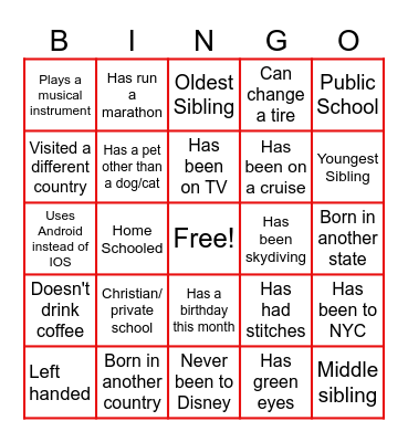 Young Adult Conference Icebreaker Bingo Card