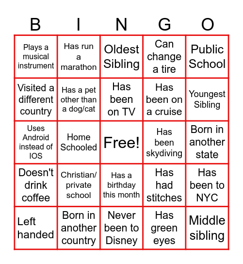 Young Adult Conference Icebreaker Bingo Card