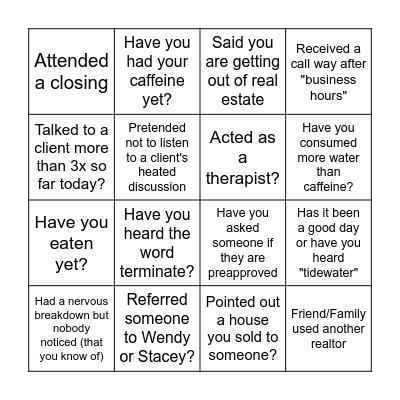 So far this week.... Bingo Card