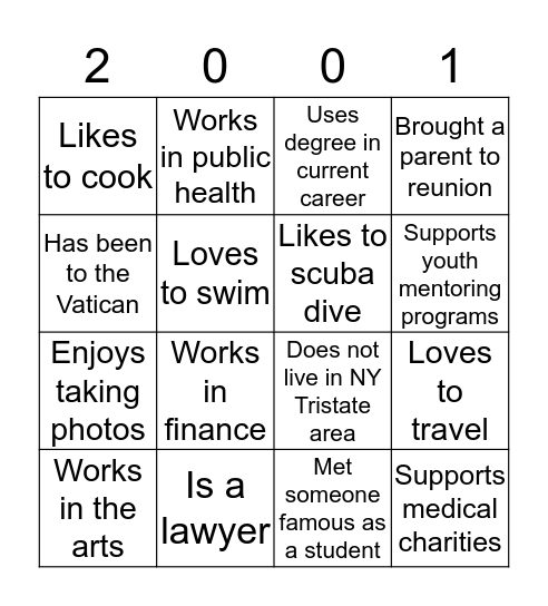 Class of 2001 BINGO! Bingo Card