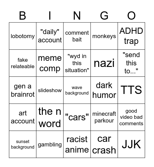 insta reels Bingo Card