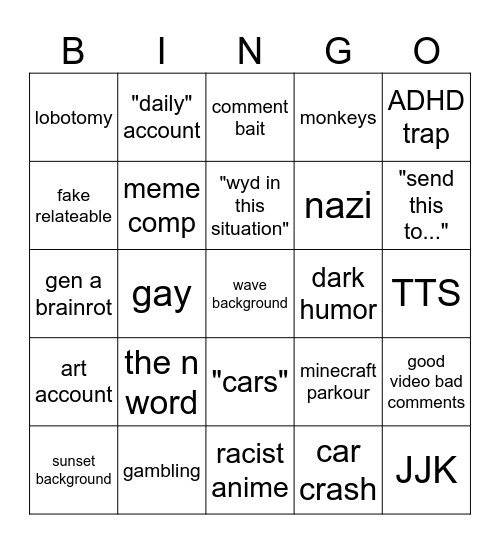 insta reels Bingo Card