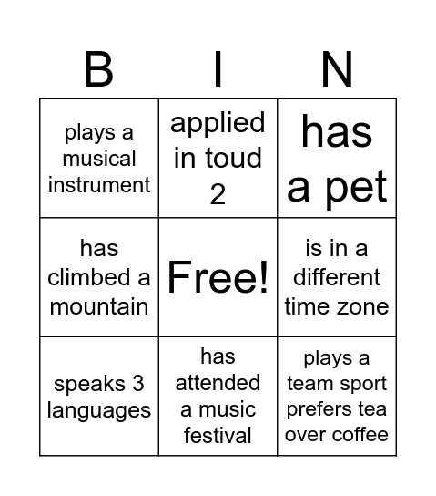 Untitled Bingo Card