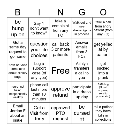 PFS fun Bingo Card