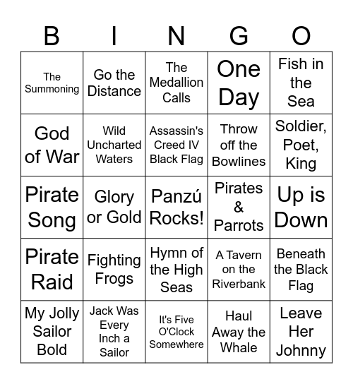 Pirate Songs Music Bingo Card