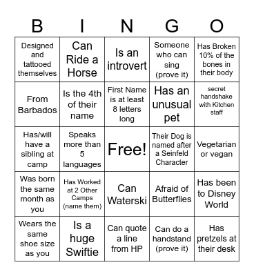 Get to Know you Bingo Card
