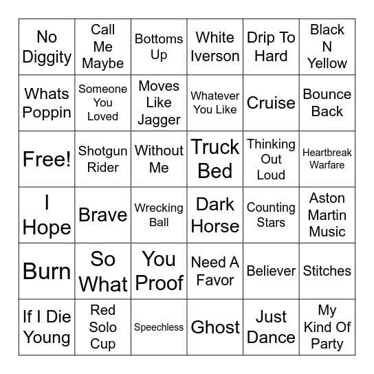 music-bingo-card