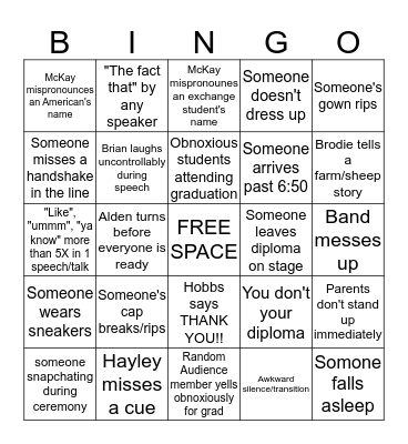 TCS Graduation 2016 Bingo Card