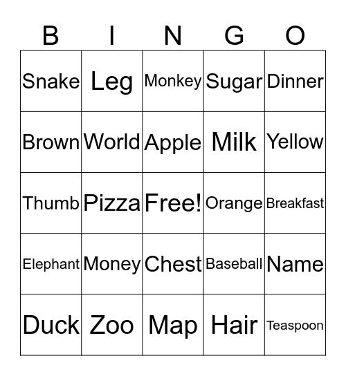 Engelse Bingo Card
