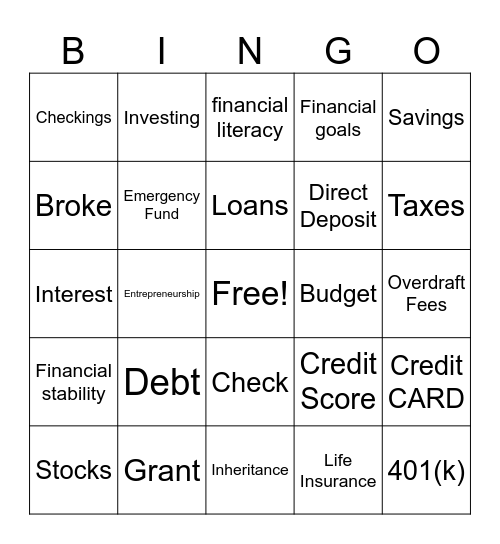 Financially LIT Bingo Card
