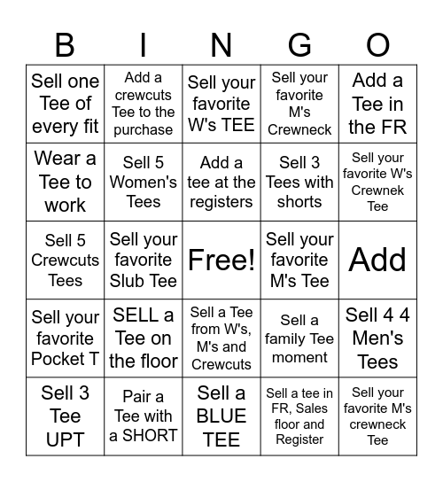 Winning with Tee's Bingo Card