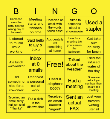 Workplace Bingo Card