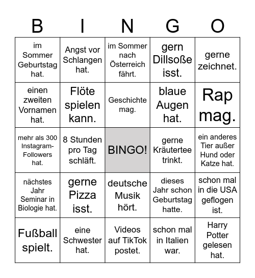 Finde jemanden, der... Bingo Card