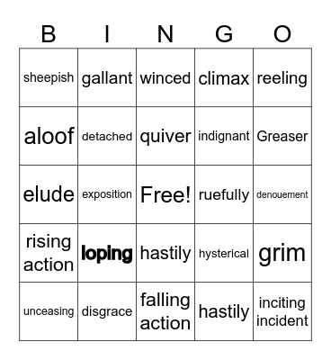 The Outsiders Vocabulary Chapters 1-6 Bingo Card