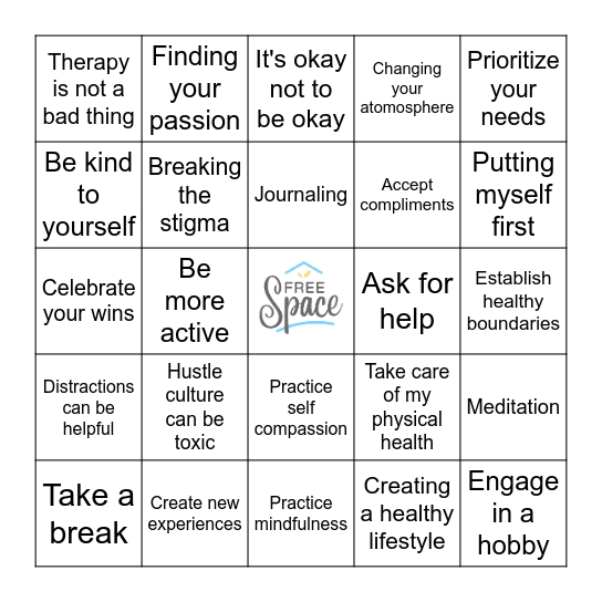 Bingo: Mental Health & New Habits Edition Bingo Card