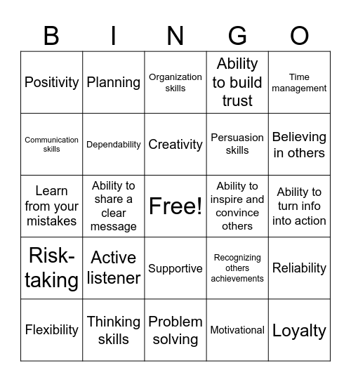 Intentional Leadership Bingo Card