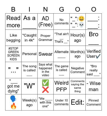 Untitled Bingo Card