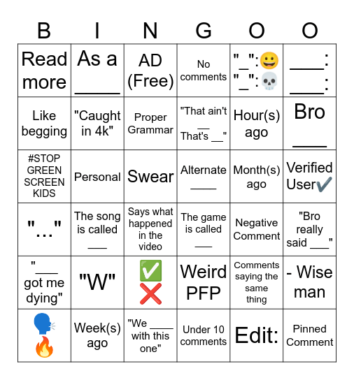 Untitled Bingo Card