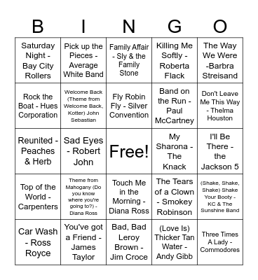 #1 Hits of 1970 Bingo Card
