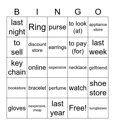 7B Vobulario -ingles Bingo Card