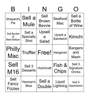 SERVICE Bingo Card