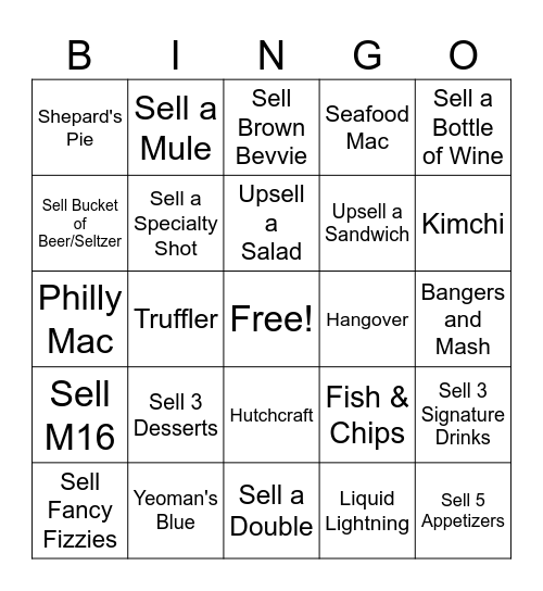 SERVICE Bingo Card