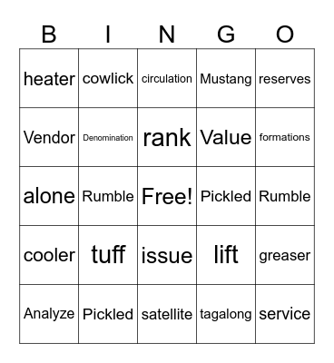 R 180 Bingo Card