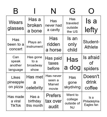 Withum Intern Bingo Card