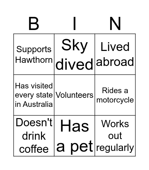 GRS Let's get to know each other! Bingo Card