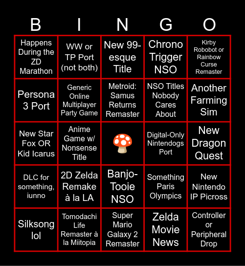 June Nintendo Direct Bingo Card