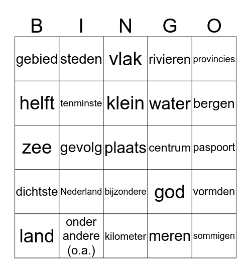 Bingo Nederland Bingo Card