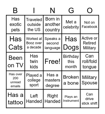 Human Bingo Card