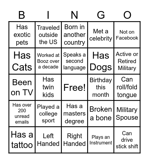 Human Bingo Card