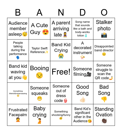 Band Concert Bingo Card