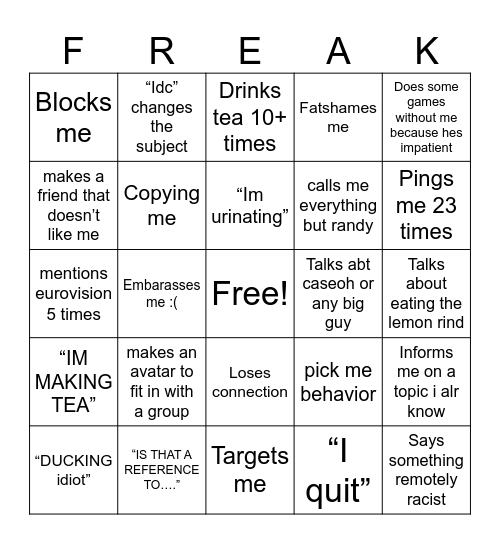 Untitled Bingo Card