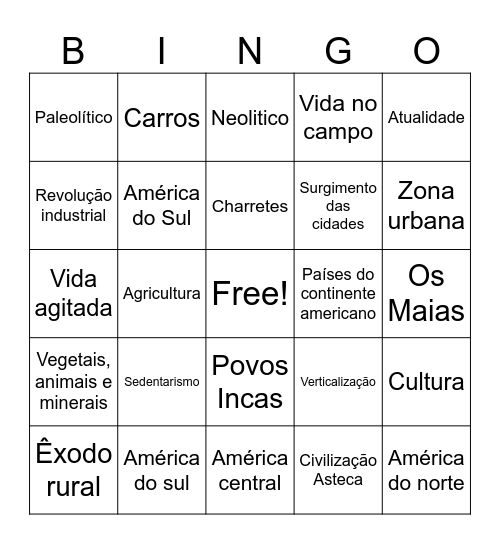 Bingo histórico Bingo Card