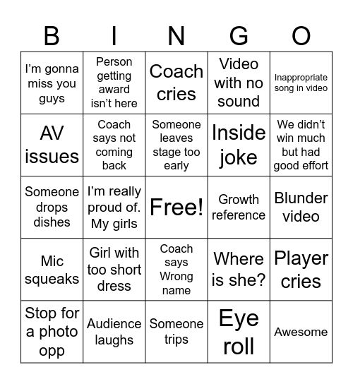 VB banquet Bingo Card