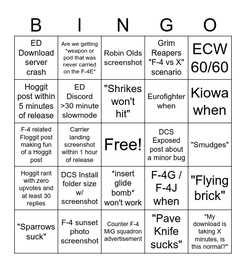 Heatblur F-4E Release Day Bingo Card