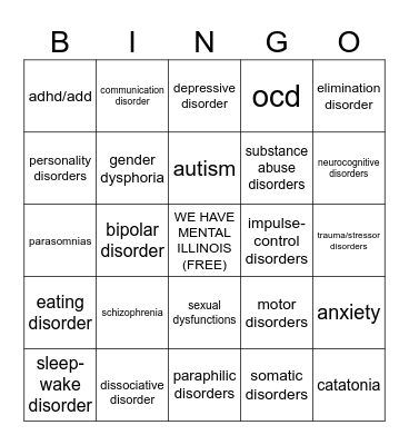MENTAL ILLINOIS Bingo Card