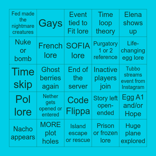 QSMP Horror Expedition Bingo Card