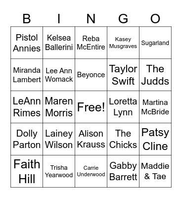 Divas of Country Bingo Card