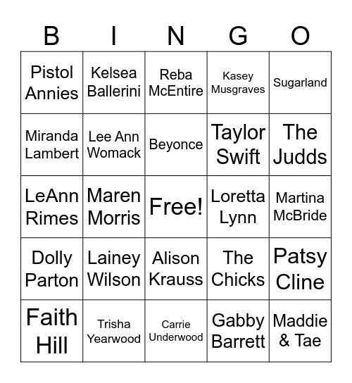 Divas of Country Bingo Card