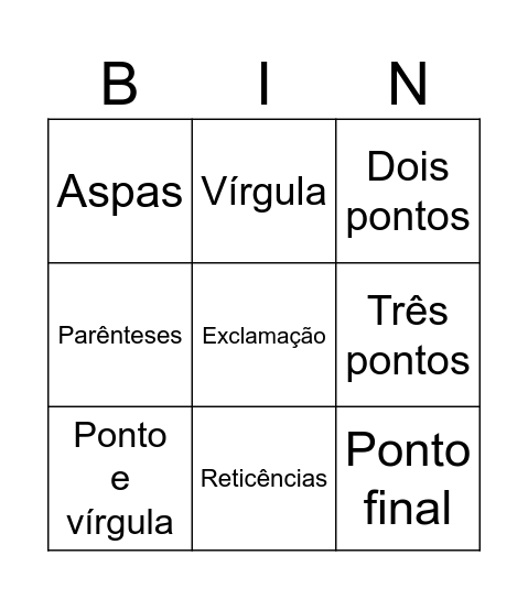 Bingo da Pontuação Bingo Card