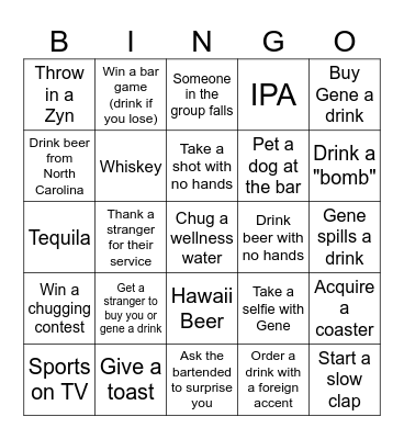 Geno Bach Drinko Bingo Card