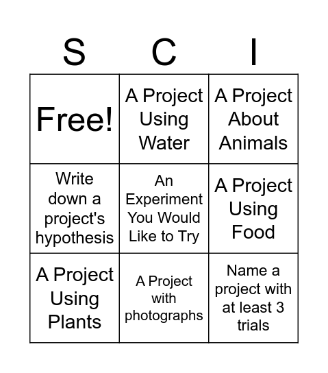 Science Fair Passport Bingo Card