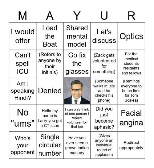 Narayan Bingo Card