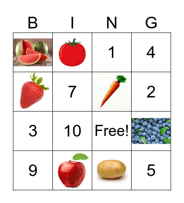 Fruits and Vegetables Bingo Card