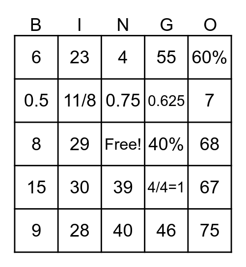 Number Bingo 1-75 Bingo Card