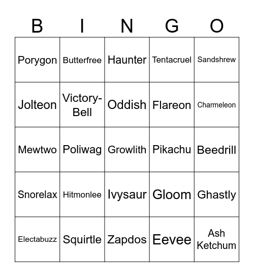 Pokémon Bingo Card